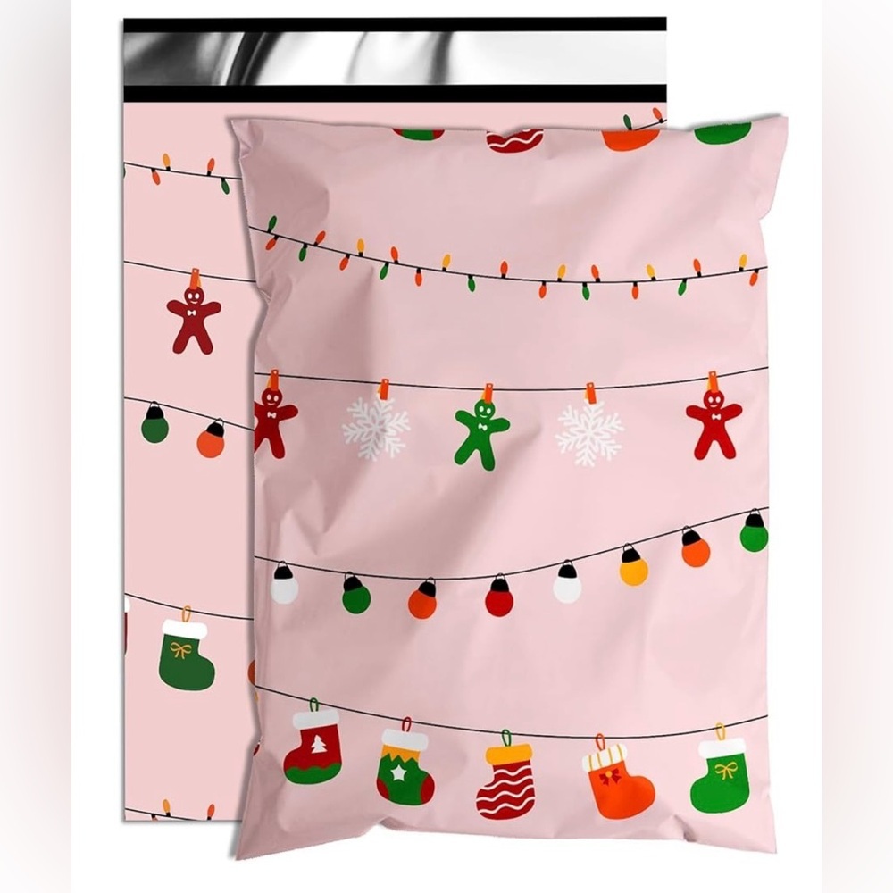 Festive Christmas Holiday Poly mailers with Colorful Decorations pack of 20